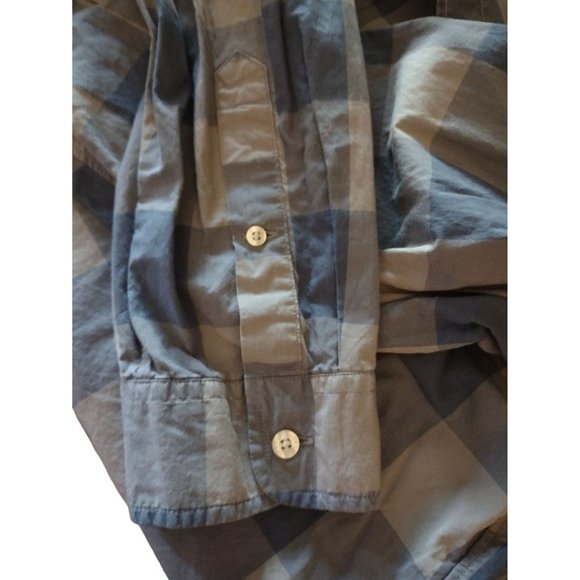 Large Men's J.Crew Tailored Fit Grey & Blue Plaid Long Sleeve Button Up Shirt - Picture 8 of 8